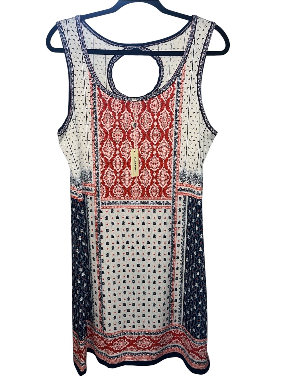 NWT Max Studio Red, Navy & Cream Printed Sleeveless Top